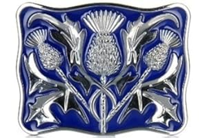 KILTS WI HAE Stunning Scottish Celtic Thistle Kilt Belt Buckle Blue Enamelled Chrome