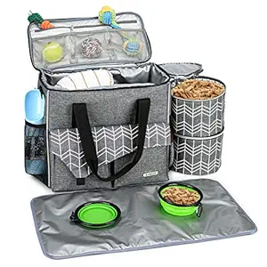 Dog Travel Bag with Multi-Function Pockets with Food Container Bag and Collapsible Bowl Included?Great for Dogs on The Go