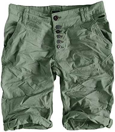Eight2Nine Women's Boyfriend Bermuda Shorts Deep Crotch Turn Up With Cross Stitching on Surface. -  green - UK 8