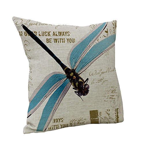 Nunubee Nette Gedruckt Dragonfly Leinenbaumwoll Dekorative Kissen Kissen Abdeckungs Fall Blau