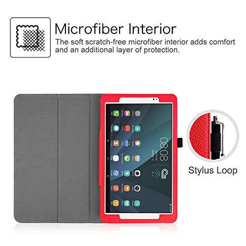 Fintie Huawei MediaPad T1 10 Hülle – Slim Fit Kunstleder (Folio) Schutzhülle Tasche Case Cover Standfunktion und Stylus-Halterung für Huawei MediaPad T1 10.0 LTE / WiFi (9,6 Zoll) Tablet-PC, Rot - 3