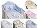 6 Piece Embroidered Baby Bedding Sets to fit Cot & Cotbed - (Cot Bed 140 x 70cm, Moon Blue)