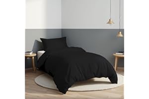 LivinEase Brushed Microfibre Single Duvet Cover Sets - 100 GSM Black Single Duvet Cover with 1 Pillowcase (50x75 cm) - Hotel Quality Hypoallergenic, Easy Care and Comfortable