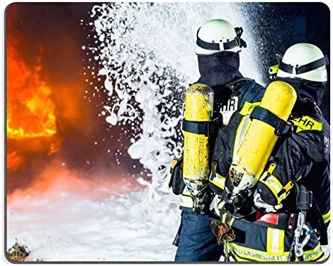 Luxlady Mousepads Firefighter Firemen extinguishing a large blaze protective wear in front of wall IMAGE 33768479 Customized Art Desktop Laptop Gaming mouse Pad