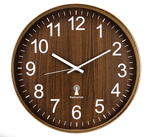 Große funkgesteuerte Wanduhr aus Holz - Farbe Mahagoni - Durchmesser 35,5 cm