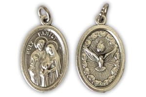 OVUNQUE PROTEGGIMI Medaglia dello Spirito Santo. Medaglia con la Sacra Famiglia. Lotto 10 pezzi. Ciondolo religioso bifacciale.