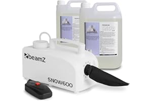 beamz SNOW600 Fake Snow Machine for Party with Remote Control & 10L Fluid – Compact Indoor & Outdoor Artificial Maker, Easy Setup, Portable DJ Effects