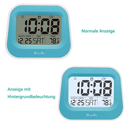 DreamSky Digitalwecker mit Naturklängen, Kinderwecker mit einstellbarer Schlummerzeit, Hintergrundbeleuchtung und AC Stecker, Blau - 4