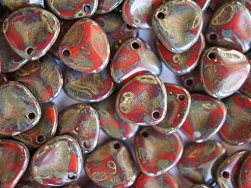50pcs Rose Petal Beads - Czech Pressed Glass Beads in the form of rose petals, 7x8 mm, Red Opal Travertine