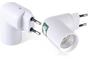 tlidfgeo 2 Stück E27 Lampenfassung mit Stecker Eu-Stecker E27 Sockel Adapter 180° Drehung E27 Adapter Steckdose E27 Lampenfassung Steckdose