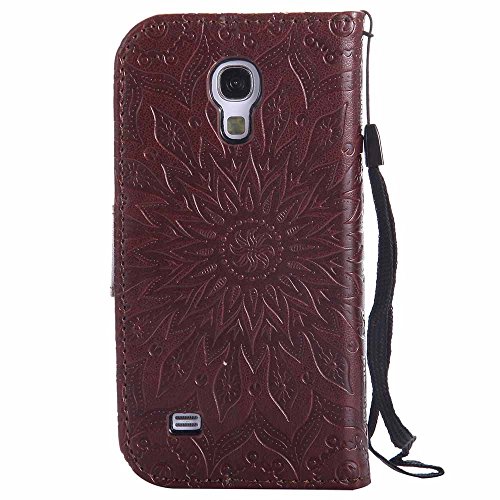 Galaxy S4 Mini Hülle, Dfly Premium Slim PU Leder Mandala Blume prägung Muster Flip Hülle Bookstyle Stand Slot Schutzhülle Tasche Wallet Case für Samsung Galaxy S4 Mini i9190, Braun - 3
