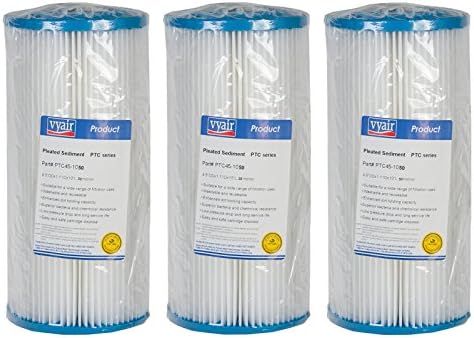 Vyair 10" Big Blue 50 Micron Pleated Polyester Water Filter Cartridge Compatible with Pentek, Pentair S1-BB, 155405-43, ECP1-BB, 255489-43, ECP5-BB, 255490-43, ECP20-BB, 255491-43, ECP50-BB, 255492-43, R30-BB, 155101-43, R50-BB, 155053-43 (3)