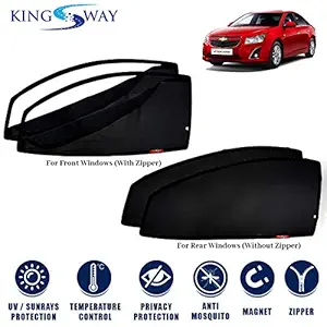 Kingsway Car Magnetic Sun Shades/Curtains for Chevrolet Cruze (Model Year : 2015-2017) (Set of 4, with Zipper, Cotton Mesh Fabric)