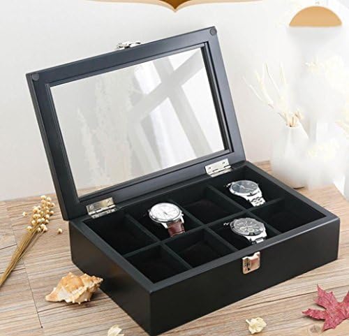 Wooden Skylight Watch Box Bracelet String Jewelry Watch Storage Case Display Box Collection Box / eight positions , black