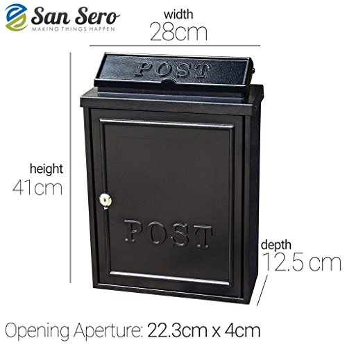 Classic Metal Postbox [BLACK] Large Aperture Size 42cm High x 29cm Wide