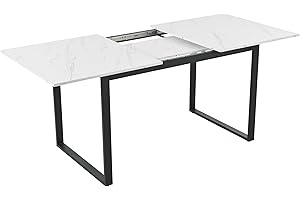 ‎DRIXNO DRIXNO Esstisch Teleskoptisch, 140/180x80x75cm, Beine aus Eisen aus Metall & Vierkantrohrbeine (Moderne Weiße MDF Tischplatte Mit Marmormustern),Doppelnutzung für Heim & Büro
