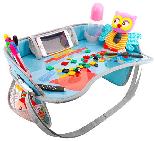 Zooawa Car Seat Travel Tray, Toddlers Kids Activity, Food & Snack Tray, Waterproof Tablet Holder & Organizer, Perfect for Home/Cars/Planes/Trains, Blue
