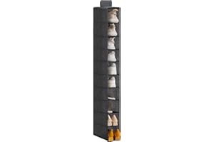 YOUDENOVA Hanging Shoe Rack 10-Shelf Shoes Storage for Wardrobe Collapsible Hanging Shoe Organizer Slim Wardrobe Shoe Organiser Durable Fabric Wardrobe Storage Solutions for Shoes,Clothes,Hats -Grey