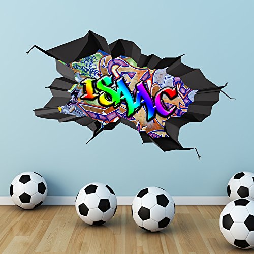 MULTI VOLLE FARBE PERSONALISIERT 3D GRAFFITI NAME AUSGEBROCHENES WANDKUNST AUFKLEBER WANDSTICKER – M 90cm(W) x 56cm (H) - 2