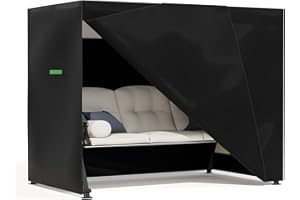 KINGARDEN 3 Seater Garden Swing Cover Waterproof 600D Oxford Fabric Garden Hammock Cover Outdoor Swing Seat Cover Windproof Rip Proof 220x125x170cm Black