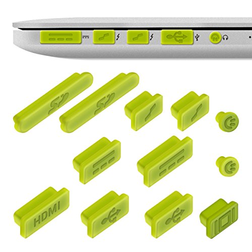 kwmobile 12in1 Set: 12er Staubschutz Set für Apple MacBook Pro 13″ 15″ Retina / Air 11″ 13″ (ab Mitte 2011) – Staubschutz Stecker Zubehör Dust Plug in Grün - 5