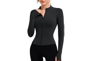EIISSION Giacca Donna Felpa Donna Con Zip Abbigliamento Palestra Giacca Sportiva con passanti per i pollici Set Sportivo Yoga Giacche Nero Bianco