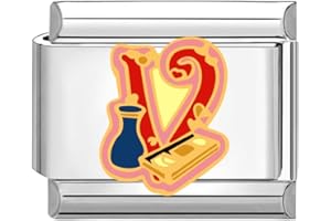 Quiges - Módulo de encanto de 9 mm estilo italiano con Colorido - alfabeto V de acero inoxidable para pulseras italianas Acero inoxidable