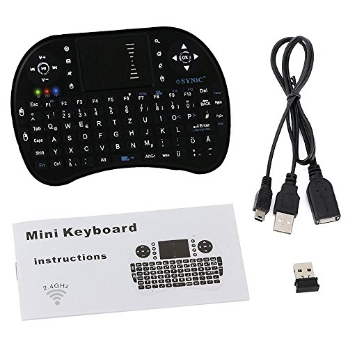 2,4Ghz Mini Hintergrundbeleuchtung Funktastatur mit Touchpad Maus Wireless Tragbare Handheld Multimedia Tastatur mit QWERTZ Tastaturlayout und eingebaute wiederaufladbare Batterie für Google Android Smart TV Box Raspberry PI TV Box XBOX PS3 HTPC IPTV – Schwarz - 7