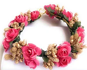 Womens Pink Fabric Juda Maker Flower Gajra Hair Accessory