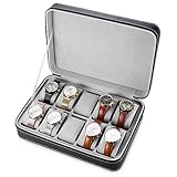 Zhuhaimei,10 Grids PU Leder Reise Uhr Aufbewahrungskoffer Reißverschluss Armbanduhr Box Organizer(Color:SCHWARZ)