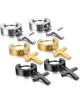 Oidea 3 Paare(6PCS) Damen Herren Ohrringe, Charm Kreuz Kruzifix Ohrhänger Creolen Ohrstecker Ohrschmuck, Edelstahl...