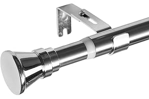 DAKEPOLE Tringle à rideaux télescopique, 60-190 cm Tringle à Rideaux Extensible avec Embout Décoratif, Diamètre 2,54 cm, Épissage des Tringles à Rideaux pour Fenêtre de Cuisine Chambre Argent