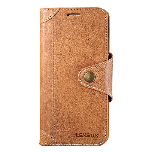 Funda Galaxy S7 Edge  Lensun Funda de Cuero Genuino para Samsung Galaxy S7 Edge 5 5  con Cartera para Tarjetas y Cierre Magnetico - Marr  n  S7E-GT-BN 