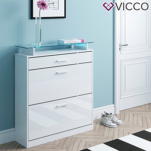 Schuhschrank Kipper LED Beleuchtung hochglanz Schuhkipper Schuhkommode weiß - 5