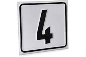 ‎BETRIEBSAUSSTATTUNG24 Betriebsausstattung24 Hausnummernschild Nr. 4 - Größe: 10 x 10 cm - Aluminiumschild - Farbe: weis/schwarz - Moderne Hausnummer- oder Parkplatzkennzeichnung
