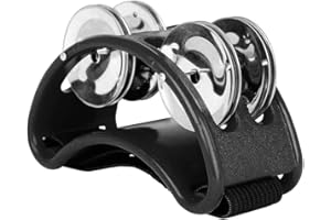 Meet-shop Pandereta para Caminar,Pandereta de Pie Instrumento de Pandereta con Jingles de Acero para Brazos y Pies Instrumento de Accesorio de Batería(Negro)