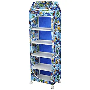 Little Ones | 6 Plastic Shelves Foldable Baby Storage Box (Made in India), Unbreakable Material, (Steel Structure)| Jungle Blue | H6/AB