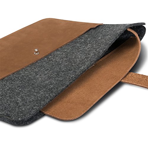 KANVASA MacBook Air 13 & MacBook Pro 13 Zoll (2015) Filztasche „Woods“ – Edle Leder Filz Hülle Grau Braun – Vintage Tasche Case Sleeve Ledertasche für Apple MacBook – Wollfilz & Echtleder Schutzhülle - 6