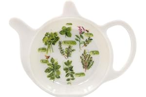 The Leonardo Collection Herb Garden Teabag Tidy by Jennifer Rose Gallery | Porcelain Teabag Holder with Botanical Illustration | Tea Kitchen Accessory | Rustic Gift for Garden Lovers