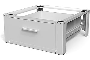 Vonia Washing Machine Base Frame with Drawer 63 x 54 x 31 cm - Washing Machine Base Cabinet Max up to 150 kg White
