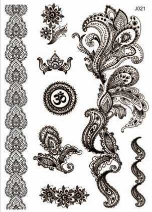 3 Bögen Henna TATTOO SCHWARZ Black C Fake Flash Tattoo Aufkleber - 2