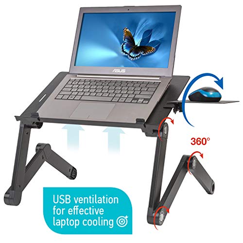 Wonder Worker Einstein Table pour Ordinateur Portable pour Lit avec Ventilateur USB - Noir - Support Souris - Léger Aluminium
