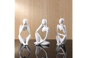 FARAMIR STORE Thinker Statues Set of 3 - White Stone Abstract Figurines Home Decor Modern Style for Office, Living Room, Bookshelf, Table Artistic Resin Decorative Statues For Shelves