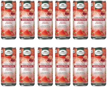 L'Angelica, Tisana Fredda, Armonia Vitalità, Gusto Anguria e Fragola, Zero Calorie, Infusione 100% Naturale, Senza Zuccheri Nè Conservanti, 12 Lattine da 240ml