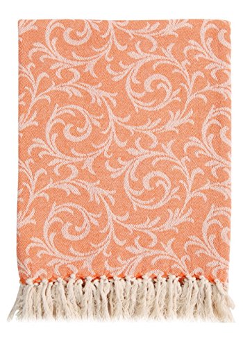 EHC 100% Vintage Scroll Reversible Soft Throws for Sofa Blanket 125 x 150cms, Cotton, Orange, Single