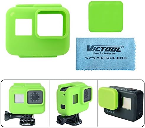 Victool® Silicone Case for Gopro Hero 5 Black Frame Silicone Protective Case Cover + GoPro Hero 5 Silicone Camera Lens Cover + Super Micro-Fiber Lens Cloth -Green (For Hero 5 Camera with Frame)