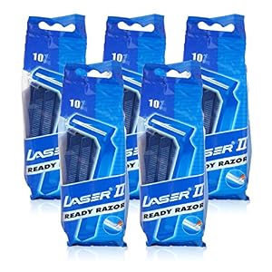 50X LASER II TWIN BLADE MENS DISPOSABLE RAZOR BLADES *5 PACKS OF 10*