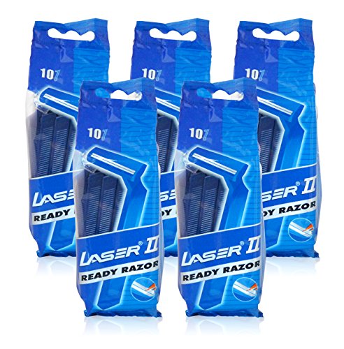 50X LASER II TWIN BLADE MENS DISPOSABLE RAZOR BLADES *5 PACKS OF 10*