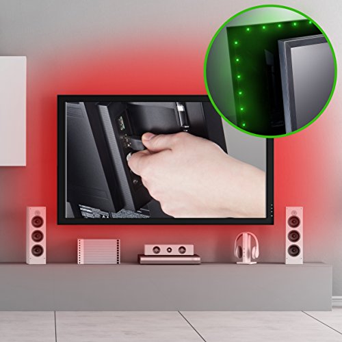 TV LED Beleuchtungs Set Dimmbar Selbstklebend Inkl. 48 X RGB-LED 2m IP20 LED TV Beleuchtung LED TV Hintergrundbeleuchtung LED Stripes LED Lichterkette LED Band LED Streifen LED Leiste Lichtleiste LED Bänder LED Farbband Lichtschlauch Fernsteuerbar Inkl. Fernbedienung Inkl. USB-Anschluss Inkl. 3 Verbindern Inkl. 3 Verbindungskabeln - 2