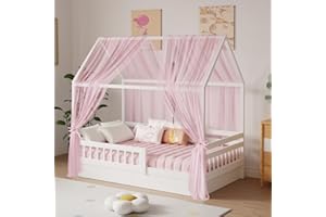 Zdada Hausbett Himmel Set, 2 Stück Betthimmel Hausbett für Hausbett Deko, Bett Vorhang für Mädchen Jungen Kinderbett Kinderzimmer Deko,150 x 350 cm Rosa